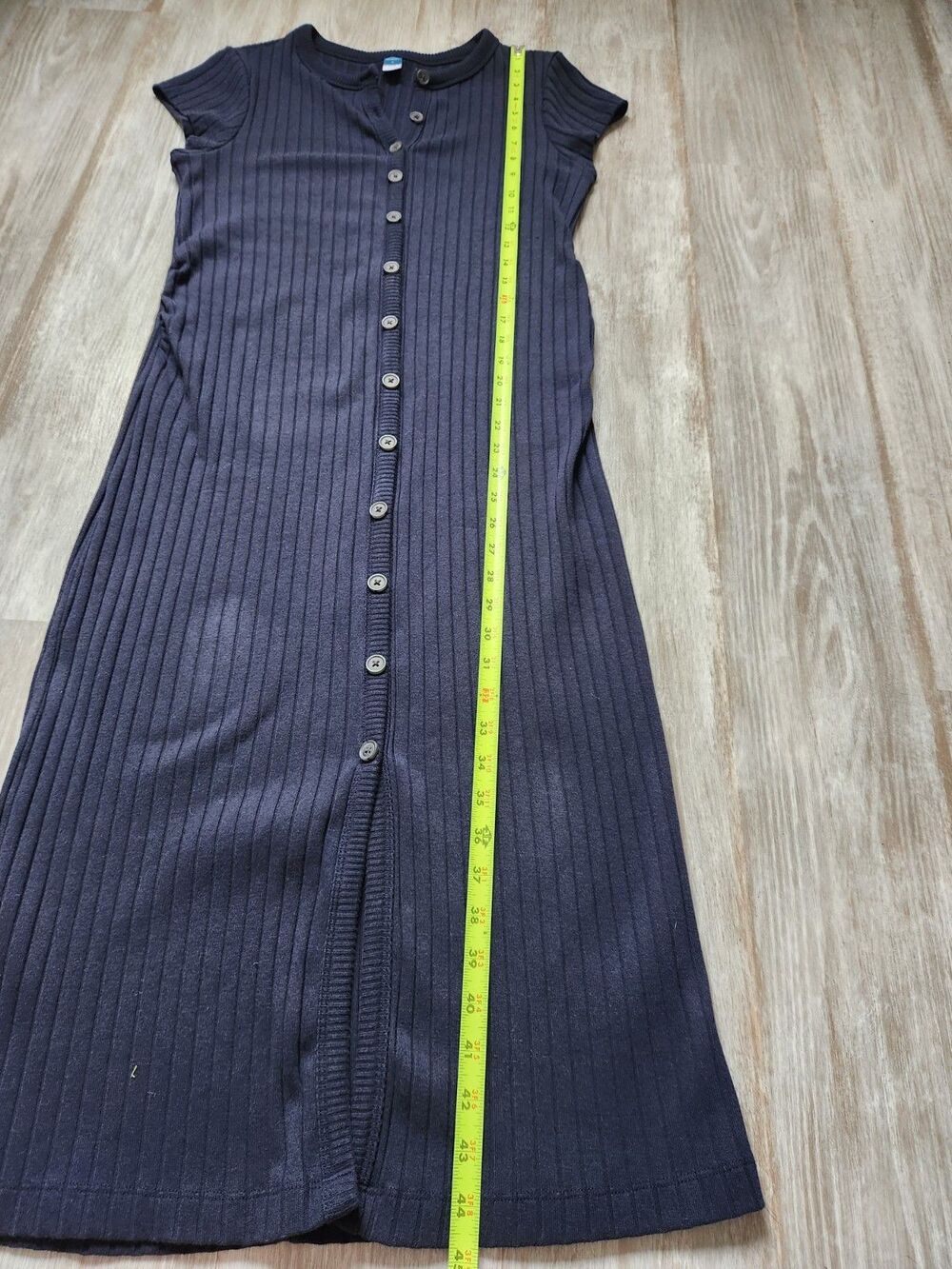 Old Navy Maternity Ribbed Midi Dress Womens Medium Navy Blue Button Front EUC - Picture 9 of 11